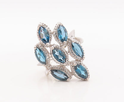 925 Sterling Silver Vintage Ring Marquise Cut London Topaz  Sz 7.5  RG29333