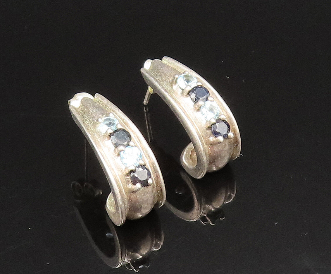 925 Sterling Silver  Vintage Curved Spinel & Topaz Pattern Earrings  EG11729