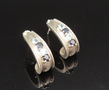 925 Sterling Silver  Vintage Curved Spinel & Topaz Pattern Earrings  EG11729