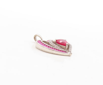 925 Sterling Silver Vintage Pendant Designer Cut Pink & White CZ Hearts  PT23699