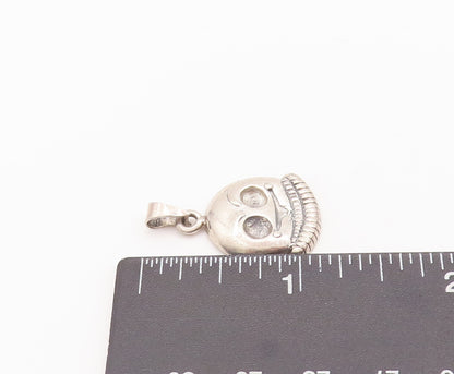 925 Sterling Silver Vintage Pendant Solid Carved Scary Halloween Skull  PT22674
