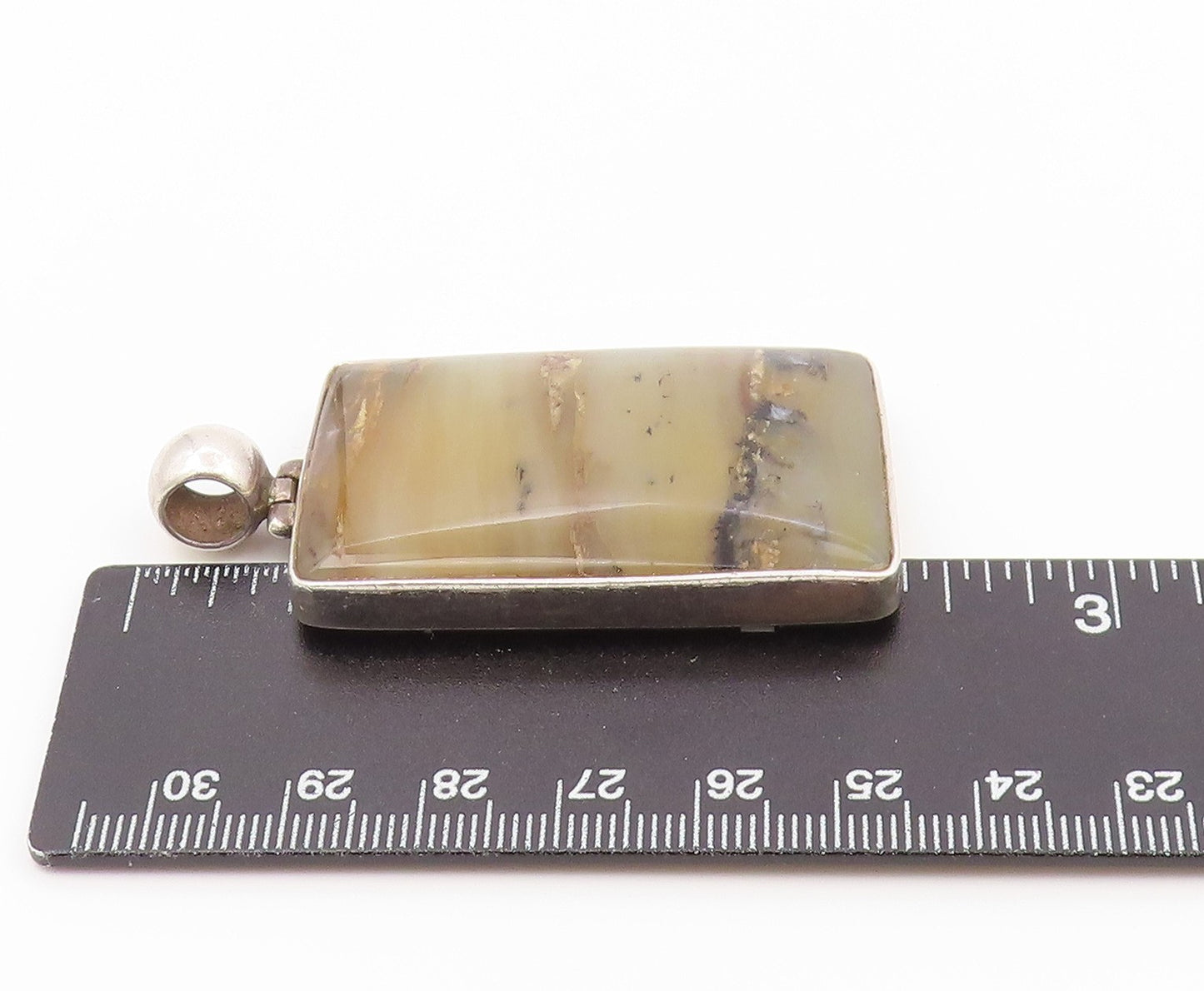 925 Sterling Silver Vintage Pendant Solid Picture Jasper Rectangle Frame PT26478