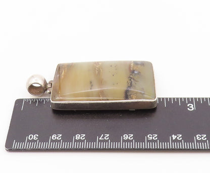 925 Sterling Silver Vintage Pendant Solid Picture Jasper Rectangle Frame PT26478