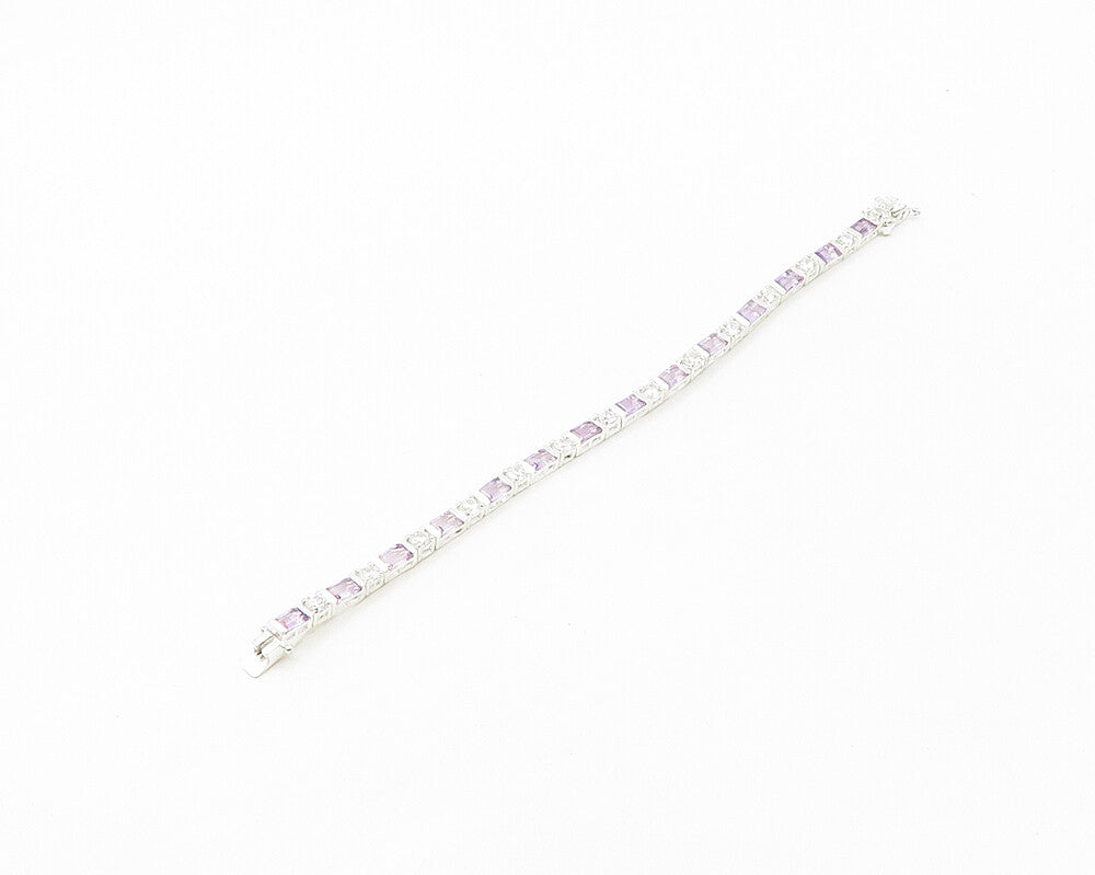 925 Sterling Silver  Amethyst & Topaz Shiny Chain Bracelet  BT6768