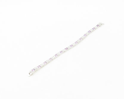 925 Sterling Silver  Amethyst & Topaz Shiny Chain Bracelet  BT6768