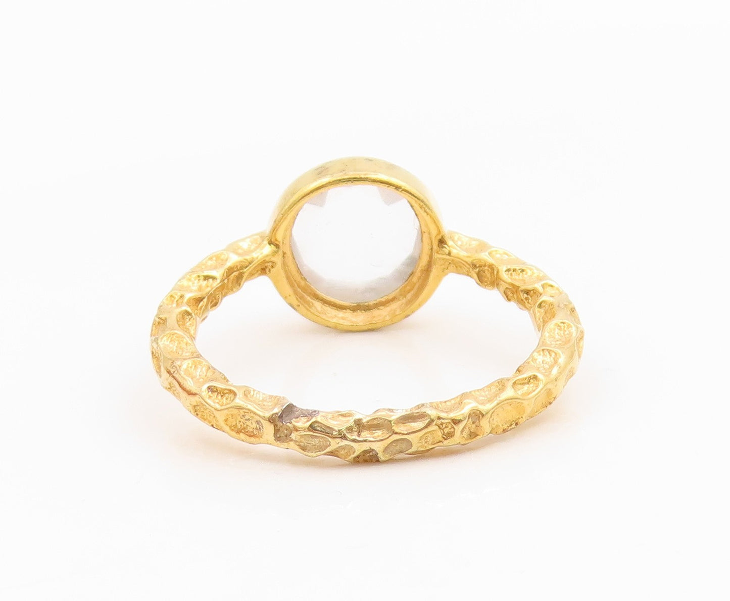 925 Sterling Silver Vintage Ring Gold Plated Quartz Hammered Band  Sz 8  RG35822