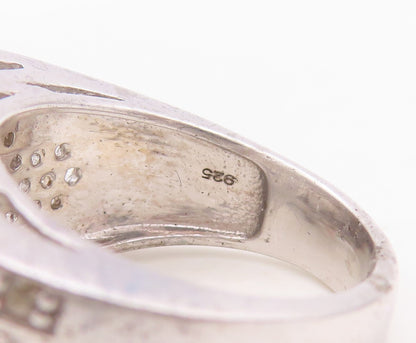 925 Sterling Silver Vintage Ring Designer Cutout Blue & White CZ Sz 7.5  RG30439