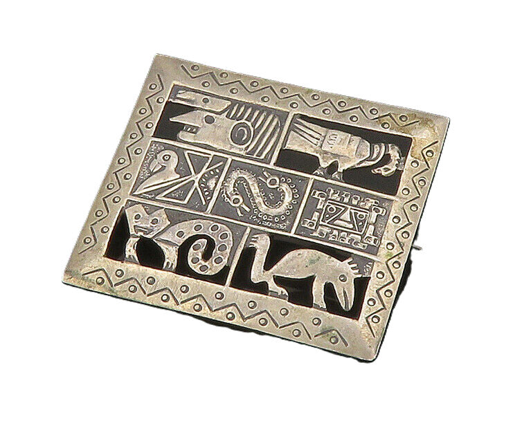 925 Sterling Silver  Vintage Cutout Symbols Etched Detail Brooch Pin  BP8530
