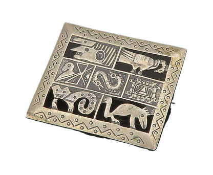 925 Sterling Silver  Vintage Cutout Symbols Etched Detail Brooch Pin  BP8530