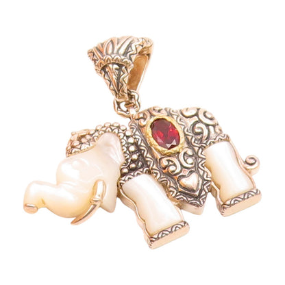 BIXBY 925 Silver & 18K GOLD Vintage Mother Of Pearl & Garnet Pendant  PT13187