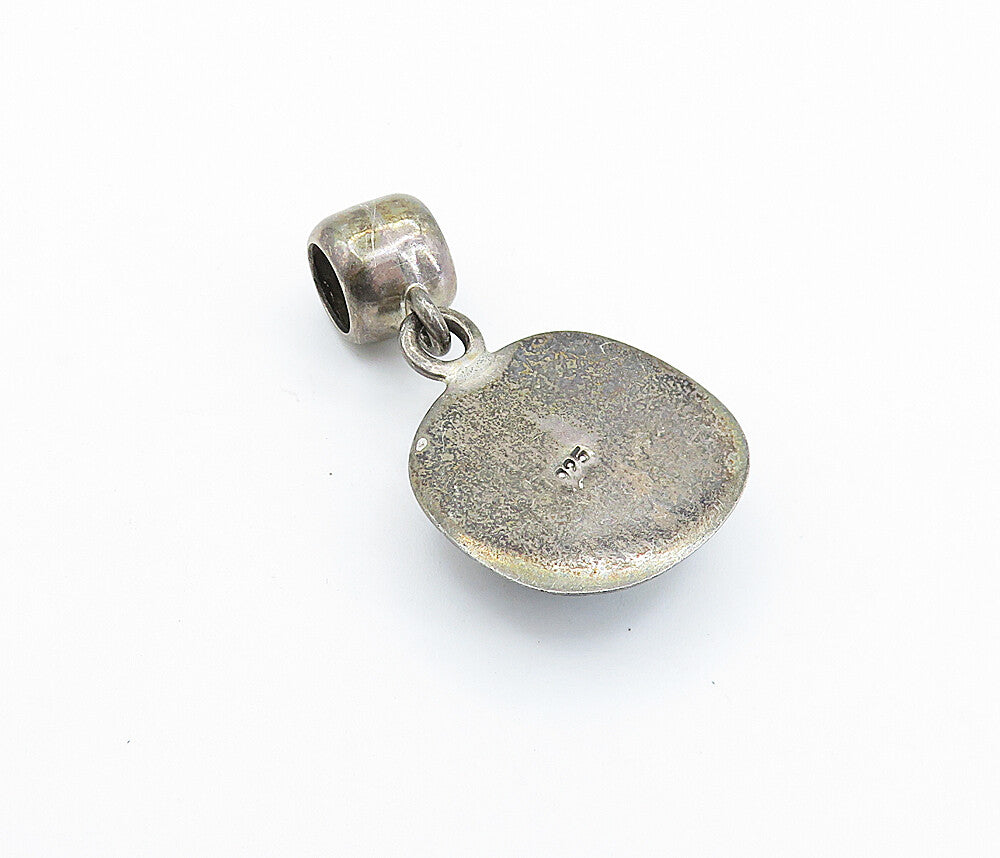 925 Sterling Silver  Vintage Enamel Glitter Art Dark Tone Drop Pendant  PT4075