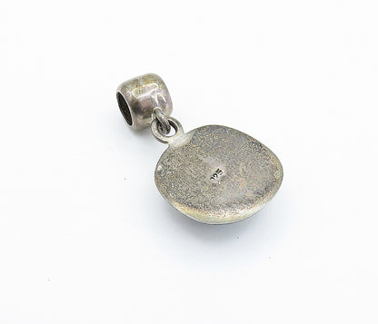 925 Sterling Silver  Vintage Enamel Glitter Art Dark Tone Drop Pendant  PT4075