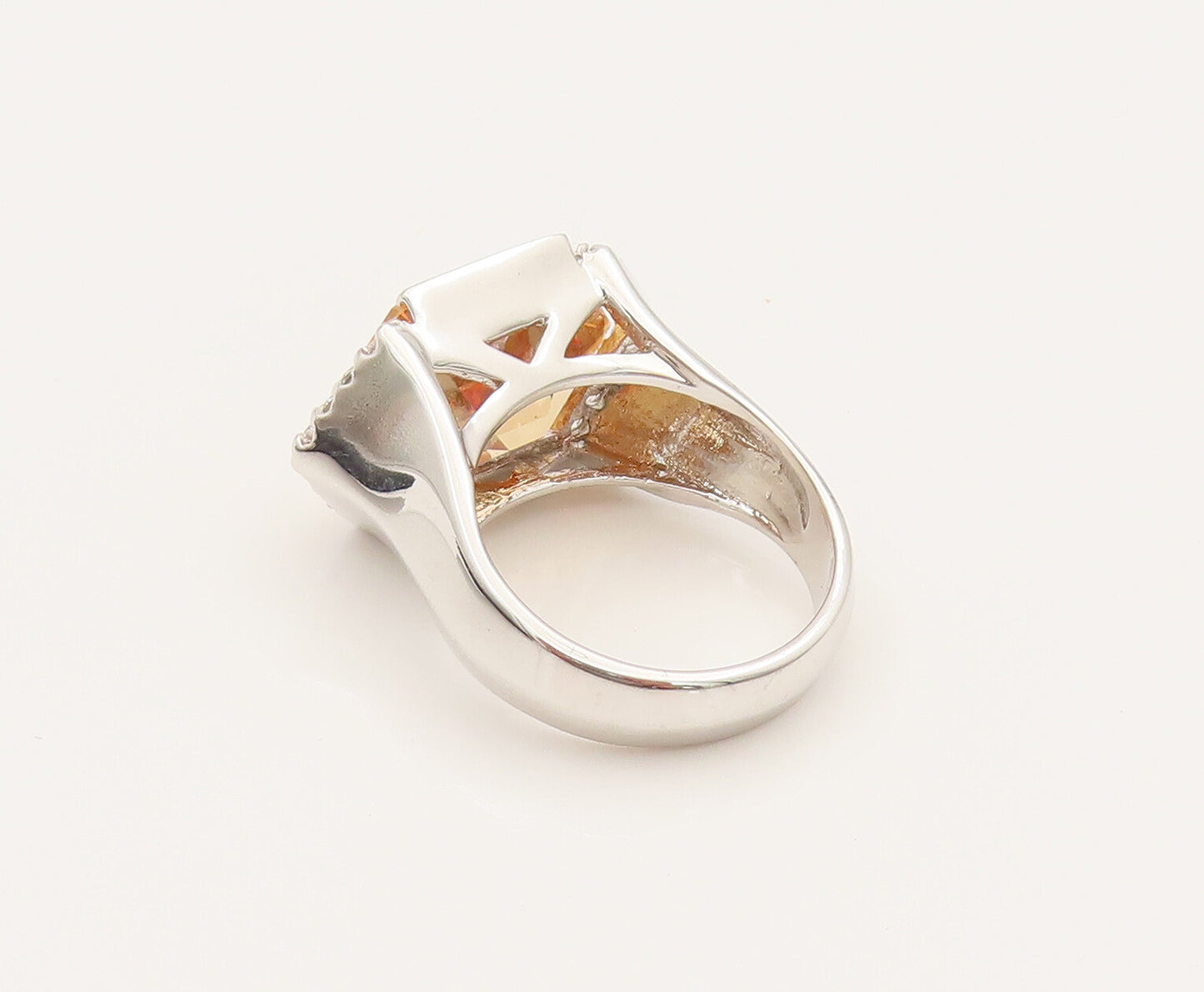 925 Silver  Vintage Hexagon Citrine & Cubic Zirconia Ring Sz 10  RG26344
