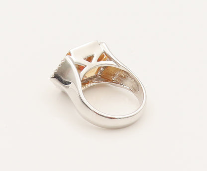 925 Silver  Vintage Hexagon Citrine & Cubic Zirconia Ring Sz 10  RG26344