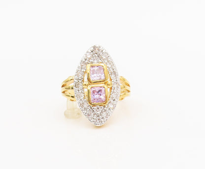925 Silver  Vintage Two Tone Topaz Marquise Shaped Ring Sz 5.25  RG26755