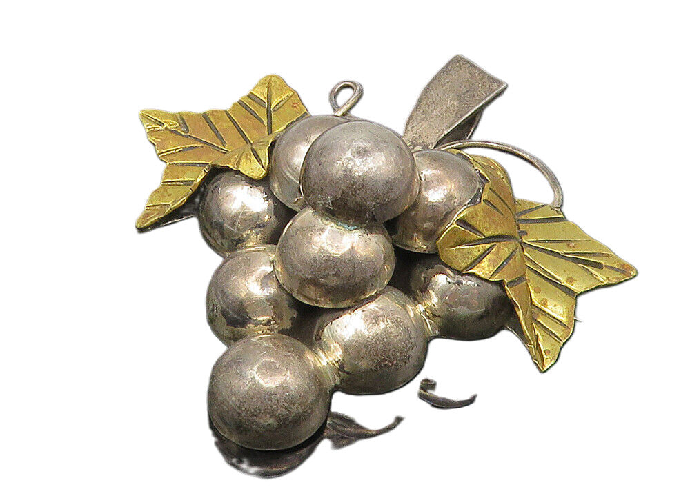 MEXICO 925 Sterling Silver  Vintage Two Tone Grape Bunch Brooch Pin  BP4283