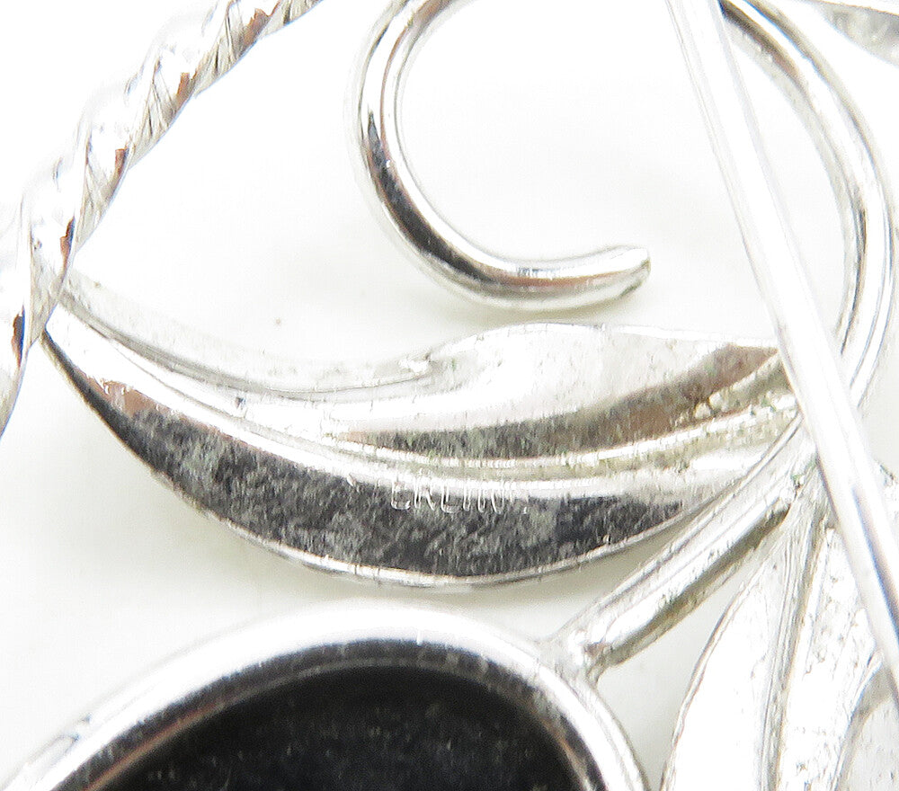 925 Sterling Silver  Vintage Black Onyx Shiny Flower Twist Brooch Pin  BP6571