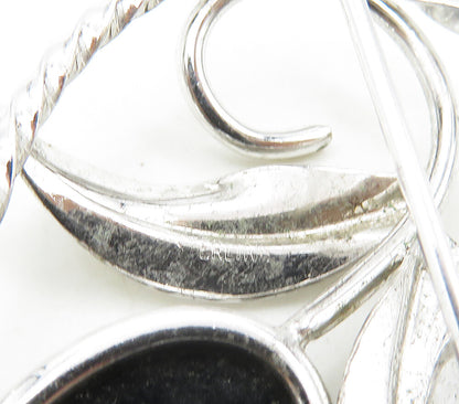 925 Sterling Silver  Vintage Black Onyx Shiny Flower Twist Brooch Pin  BP6571