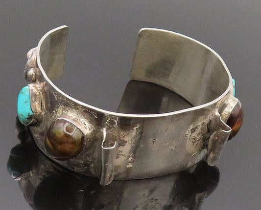 ZUNI NAVAJO 925 Silver  Vintage Modernist Opal Turquoise Cuff Bracelet BT10011