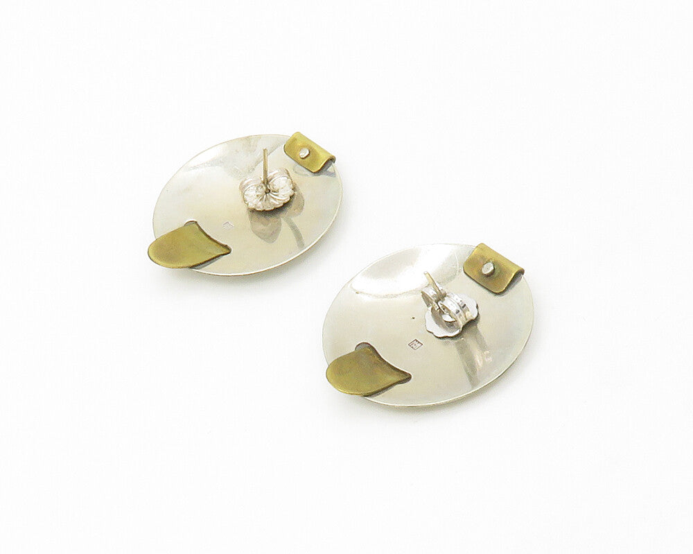 DESIGNER 925 Sterling Silver  Vintage Two Tone Modernist Drop Earrings  EG8817