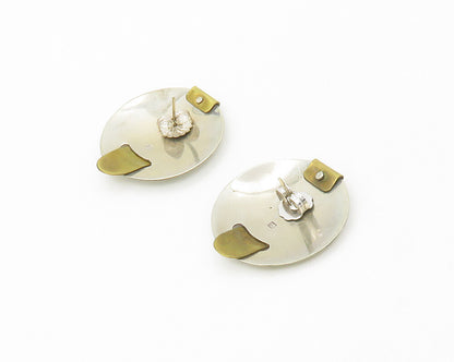 DESIGNER 925 Sterling Silver  Vintage Two Tone Modernist Drop Earrings  EG8817