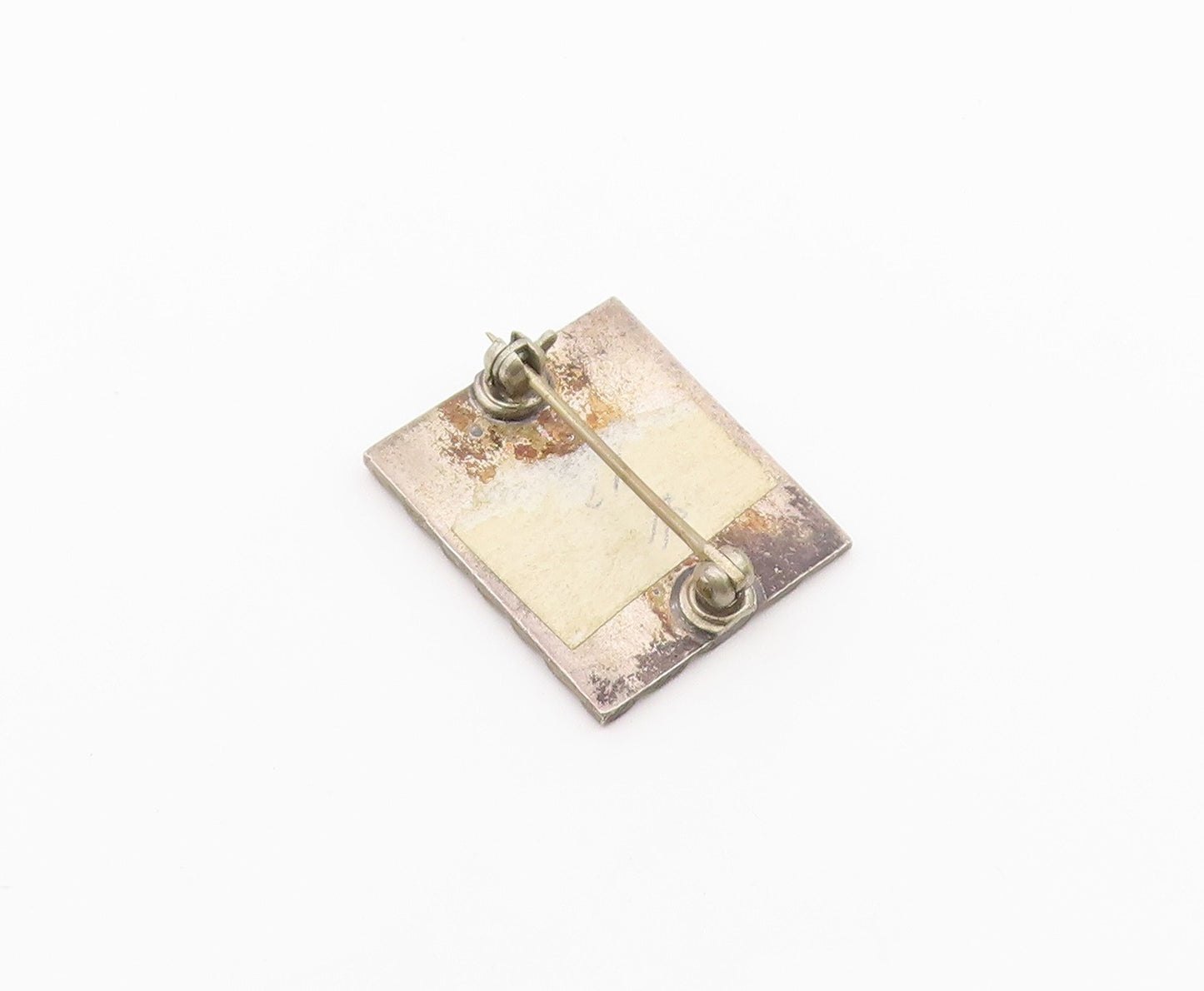 925 Silver & 18K GOLD  Vintage Two Tone Face Mask Square Brooch Pin  BP5230