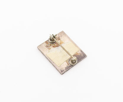 925 Silver & 18K GOLD  Vintage Two Tone Face Mask Square Brooch Pin  BP5230