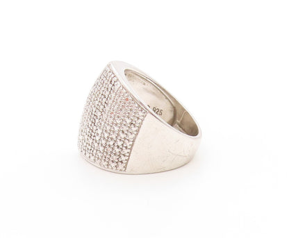 925 Sterling Silver Vintage Ring Sparkling Geometric Signet Band  Sz 7  RG33677