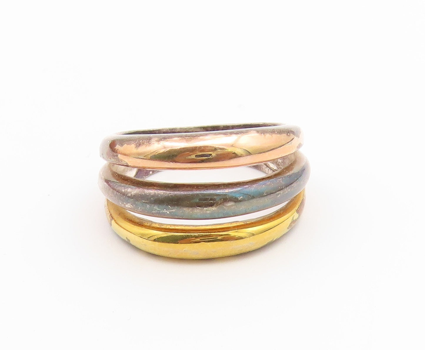 925 Sterling Silver Vintage Ring Multi Tone Interlocking Band  Sz 8  RG36952