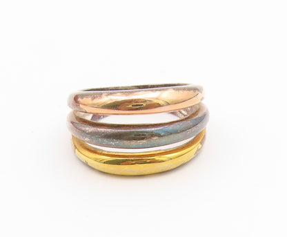 925 Sterling Silver Vintage Ring Multi Tone Interlocking Band  Sz 8  RG36952