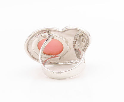 925 Sterling Silver Vintage Ring Pink Opal Modernist Love Heart  Sz 7  RG34529