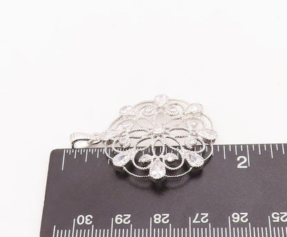 925 Sterling Silver Vintage Pendant Swirly Cutout Drop Cut CZ Flower  PT22843