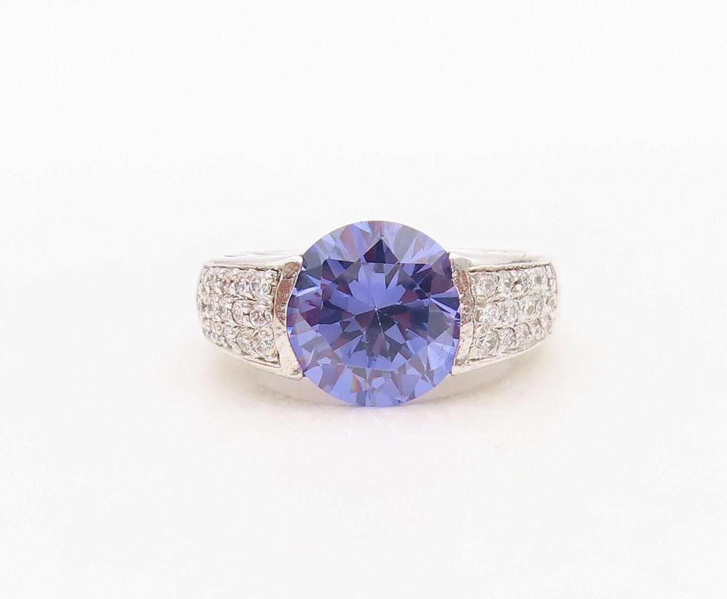 925 Sterling Silver Vintage Ring Designer Round Sapphire & Topaz  Sz 7  RG30042