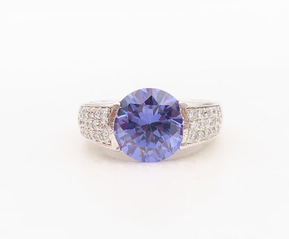 925 Sterling Silver Vintage Ring Designer Round Sapphire & Topaz  Sz 7  RG30042