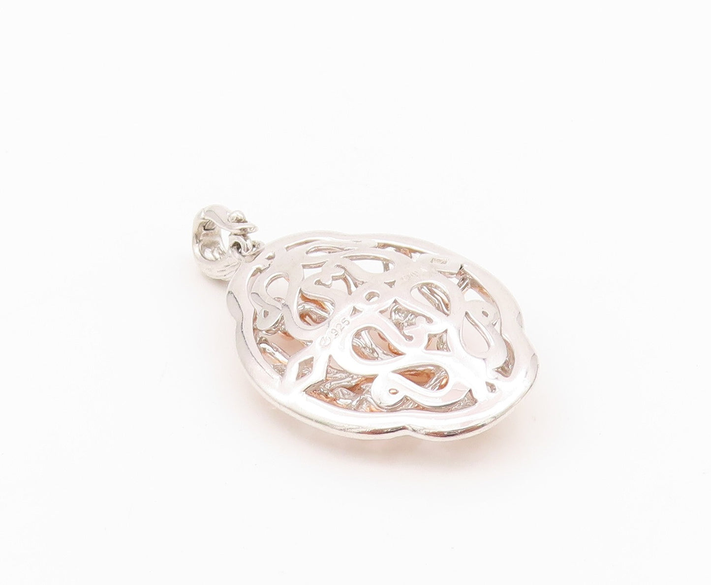 925 Sterling Silver Vintage Pendant Rose Gold Plated CZ Brutalist Cut  PT24290