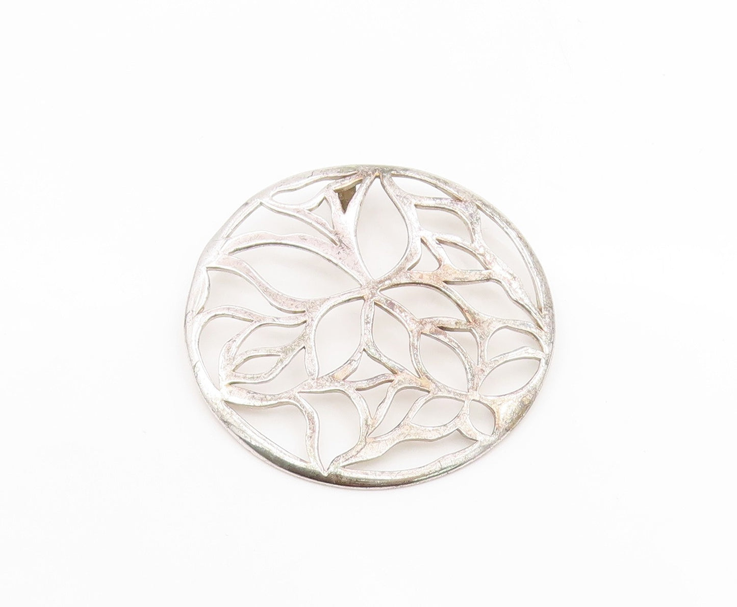 925 Sterling Silver Vintage Pendant Openwork Floral Design Cutout Medal  PT25662