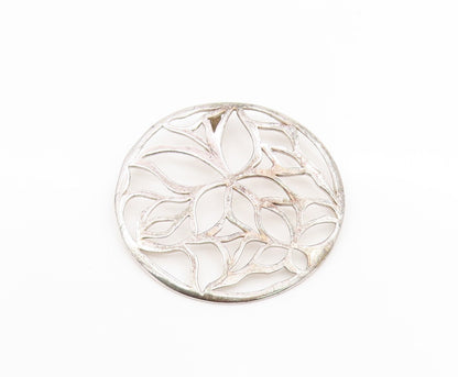 925 Sterling Silver Vintage Pendant Openwork Floral Design Cutout Medal  PT25662