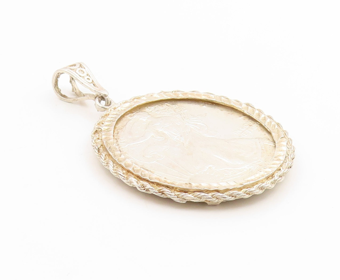 925 Sterling Silver Vintage Pendant One Dollar Twisted Rope Medallion  PT26212
