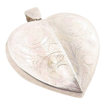 925 Sterling Silver Vintage Pendant Classic Floral Engraved Love Heart  PT26146