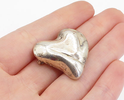 925 Sterling Silver  Vintage Shiny Smooth Love Heart Motif Brooch Pin  BP1425