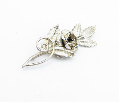 925 Sterling Silver  Vintage Shiny Sculpted Rose Flower Brooch Pin  BP2231