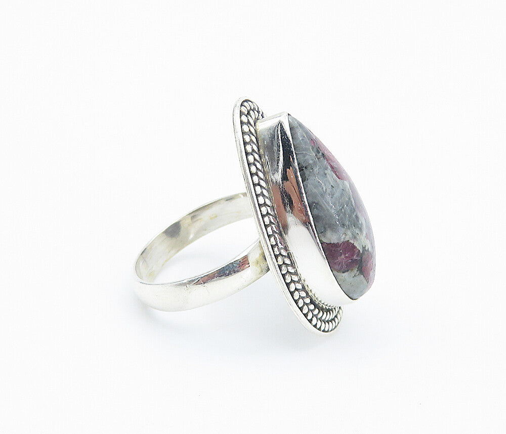 925 Sterling Silver  Cabochon Cut Jasper Shiny Cocktail Ring Sz 6.5  RG8517