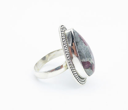 925 Sterling Silver  Cabochon Cut Jasper Shiny Cocktail Ring Sz 6.5  RG8517