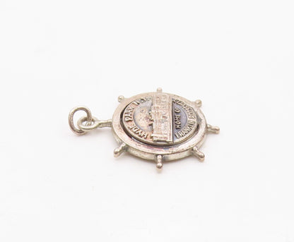 925 Sterling Silver  Vintage Antique Hyde Park NY Ship Wheel Pendant  PT17666