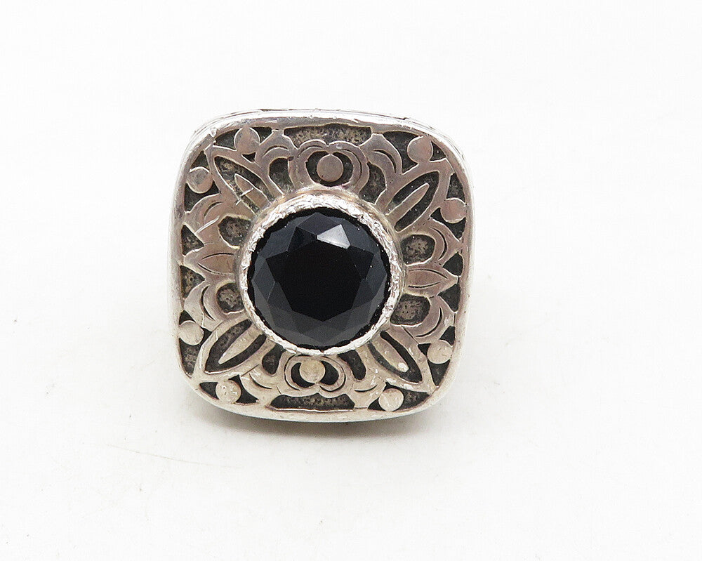 JANICE GIRARDI 925 Silver  Vintage Black Hematite Cocktail Ring Sz 7  RG10062