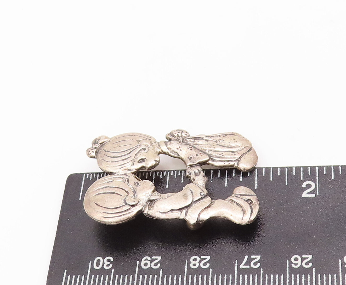 925 Sterling Silver Vintage Brooch Pin PMI Carved Kids Holding Hands  BP10960