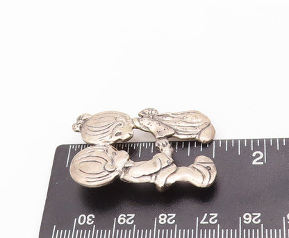 925 Sterling Silver Vintage Brooch Pin PMI Carved Kids Holding Hands  BP10960