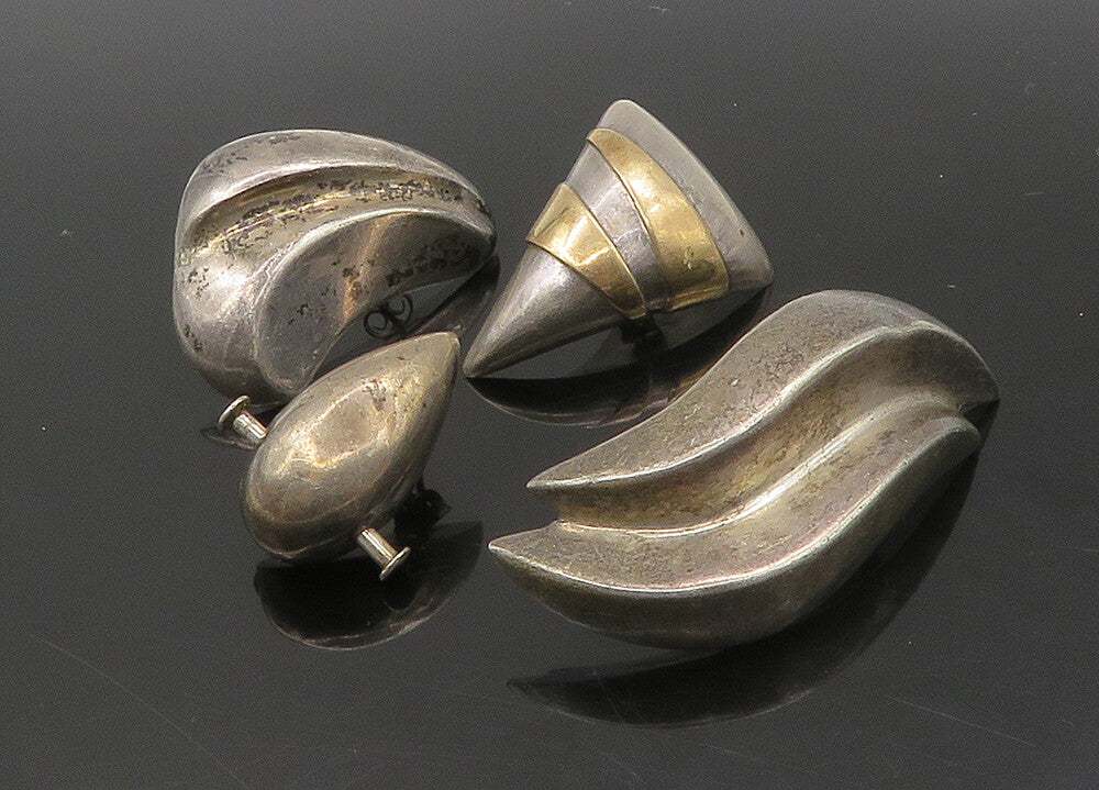 DESIGNER 925 Silver & 14K GOLD  Vintage 2 Tone Lot Single Earrings  EG11385