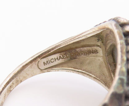 925 Sterling Silver Vintage Ring MICHAEL DAWKINS Drusy Quartz Band Sz 8 RG36452
