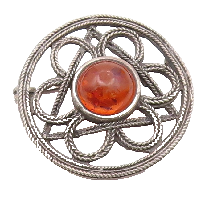 925 Sterling Silver  Vintage Cabochon Amber Wheat Floral Brooch Pin  BP4831